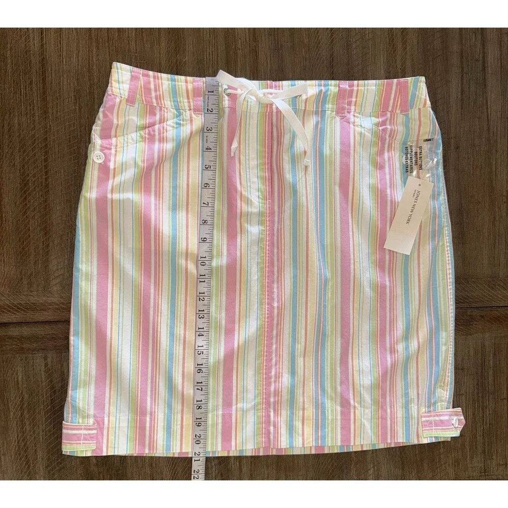 NWT Jones New York Sport Pastel Multicolor Striped 100% Cotton Skirt Women’s 14